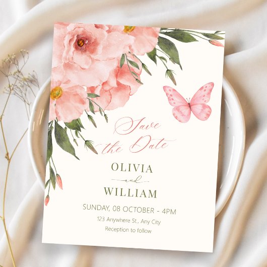 Roze bloemen bloeien bruiloft save the date