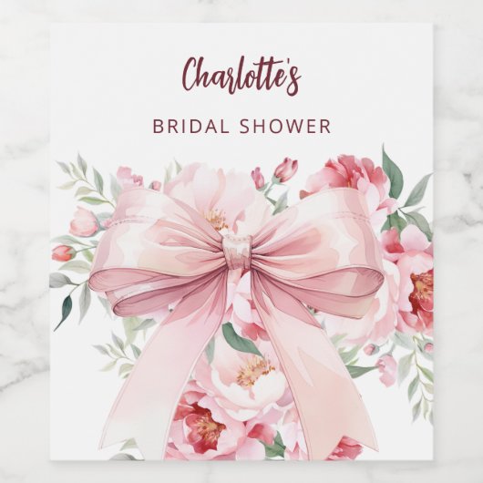 Roze bloemen bloeien Bruiloftsfeest Wijn Etiket (Enkel label)