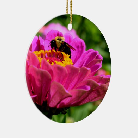 Roze bloemen bloem Roze Zinnia met hommel Keramisch Ornament (Rechts)