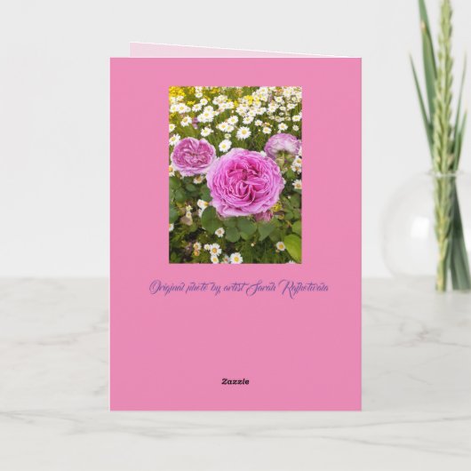 Roze Bloemen Bloem Rozen Madeliefjes Groeten Kaart (Achterkant)