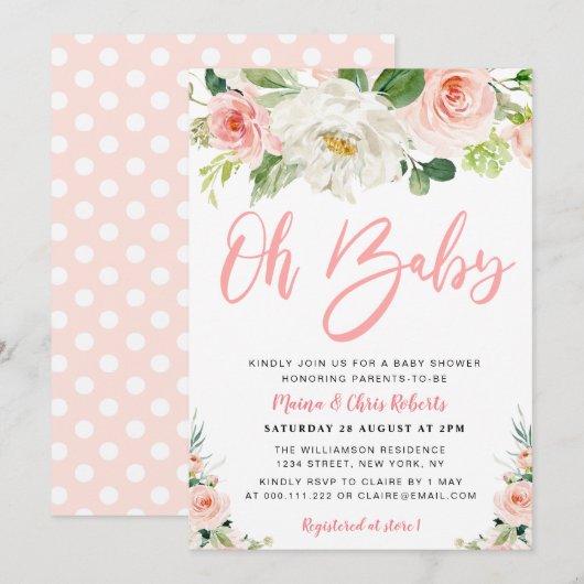 roze bloemen bloemen Baby shower Kaart (Voorkant / Achterkant)