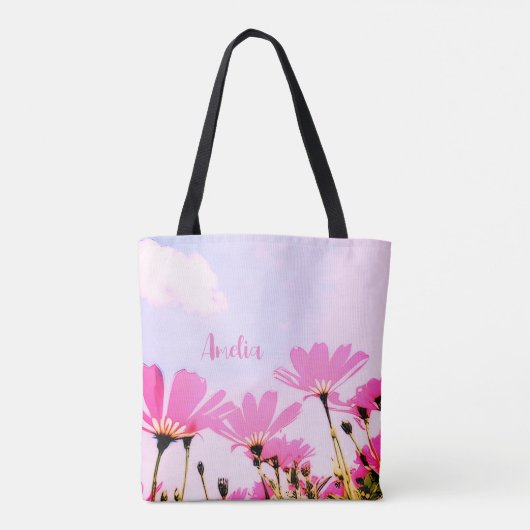 Roze Bloemen Bloemen Bloemen Moeder Naam Moederdag Tote Bag (Achterkant)
