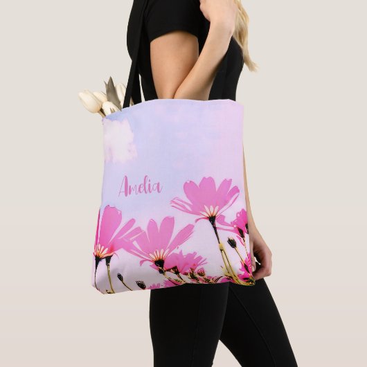 Roze Bloemen Bloemen Bloemen Moeder Naam Moederdag Tote Bag (Dichtbij)