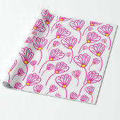 Roze bloemen bloemen cadeaupapier (Uitgerold)
