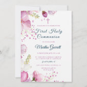 Roze Bloemen Bloemen Dochter Eerste Heilige Commun Kaart (Voorkant)