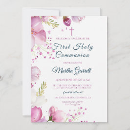 Roze Bloemen Bloemen Dochter Eerste Heilige Commun Kaart