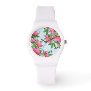 Roze bloemen bloemen Eenvoudige legante bloemen Horloge