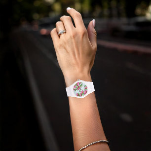 Roze bloemen bloemen Eenvoudige legante bloemen Horloge