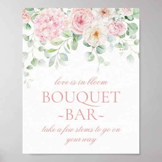 Roze Bloemen Bloemen Hortensia Bruids Boeket Bar Poster (Voorkant)