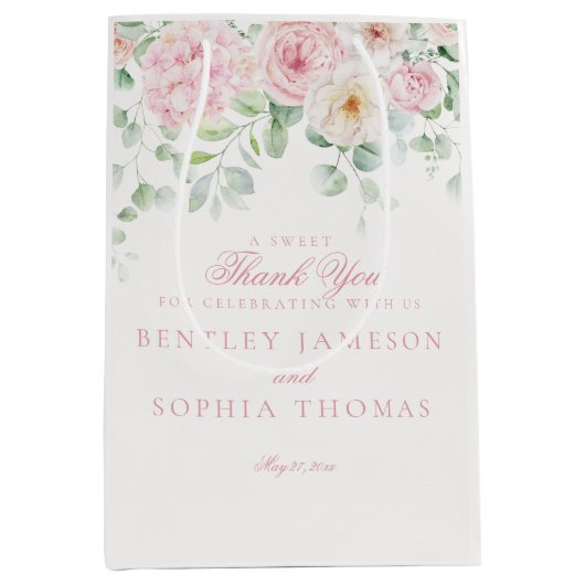 Roze Bloemen Bloemen Hortensia Huwelijksgunst Medium Cadeauzakje (Voorkant)