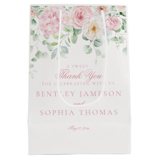 Roze Bloemen Bloemen Hortensia Huwelijksgunst Medium Cadeauzakje (Achterkant)