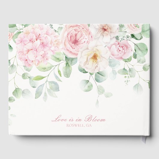 Roze Bloemen Bloemen Hortensia's bruiloft gastenbo Gastenboek (Achterkant)