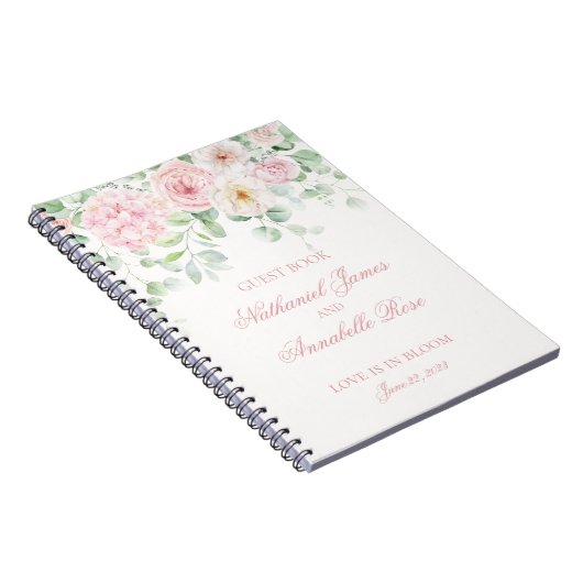 Roze Bloemen Bloemen Hortensia's bruiloft gastenbo Notitieboek (Rechterzijde)