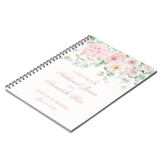 Roze Bloemen Bloemen Hortensia's bruiloft gastenbo Notitieboek (Linkerzijde)