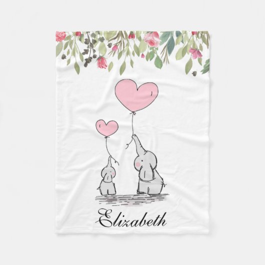 Roze Bloemen Bloemen Olifant Moeder Baby Fleece Deken (Voorkant)