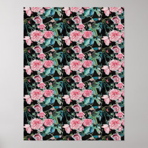 Roze bloemen bloemen Shabby Chic Poster