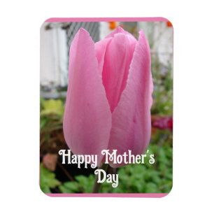 Roze Bloemen Bloemen Tulp Tulpen Moederdag Kaart Magneet