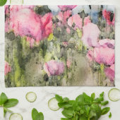 Roze Bloemen Bloemen Waterverf Art Theedoek (Gevouwen)