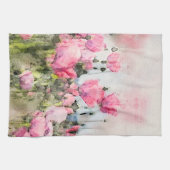 Roze Bloemen Bloemen Waterverf Art Theedoek (Horizontaal)