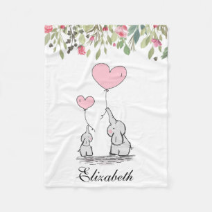 Roze Bloemen Bloemenkleed Olifant Moeder Baby Fleece Deken