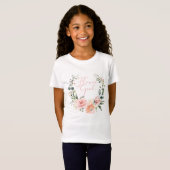 Roze Bloemen Bloemenmeisje Script Waterverf krans T-shirt (Voorkant volledig)