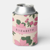 Roze bloemen, bloemenmotief, Jouw naam Blikjeskoeler (Blikje Voorkant)