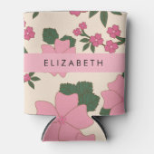 Roze bloemen, bloemenmotief, Jouw naam Blikjeskoeler (Voorkant)