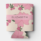 Roze bloemen, bloemenmotief, Jouw naam Blikjeskoeler (Achterkant)