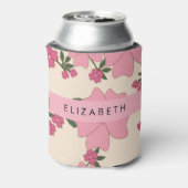 Roze bloemen, bloemenmotief, Jouw naam Blikjeskoeler (Blikje Achterkant)