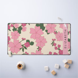 Roze bloemen, bloemenmotief, Jouw naam Bureaumat
