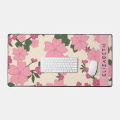 Roze bloemen, bloemenmotief, Jouw naam Bureaumat (Keyboard & Muis)