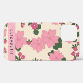 Roze bloemen, bloemenmotief, Jouw naam Case-Mate iPhone Case (Achterkant (horizontaal))
