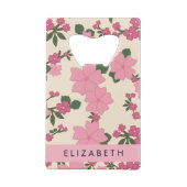 Roze bloemen, bloemenmotief, Jouw naam Creditkaart Flessenopener (Achterkant)