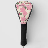 Roze bloemen, bloemenmotief, Jouw naam Golfheadcover (Voorkant)
