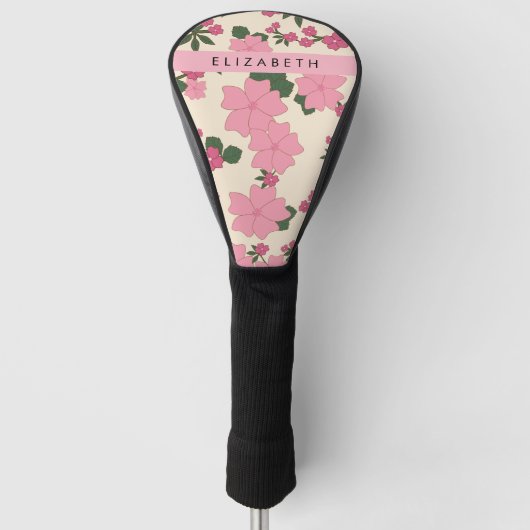 Roze bloemen, bloemenmotief, Jouw naam Golfheadcover (Voorkant)