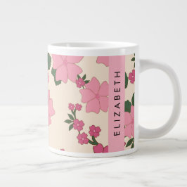 Roze bloemen, bloemenmotief, Jouw naam Grote Koffiekop