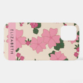 Roze bloemen, bloemenmotief, Jouw naam iPhone Hoesje (Achterkant horizontaal)