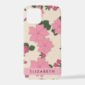 Roze bloemen, bloemenmotief, Jouw naam iPhone Hoesje (Achterkant)