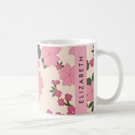 Roze bloemen, bloemenmotief, Jouw naam Koffiemok