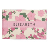 Roze bloemen, bloemenmotief, Jouw naam Kussensloop (Achterkant)