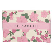 Roze bloemen, bloemenmotief, Jouw naam Kussensloop (Voorkant)