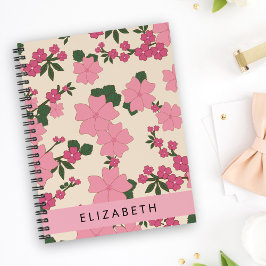 Roze bloemen, bloemenmotief, Jouw naam Notitieboek