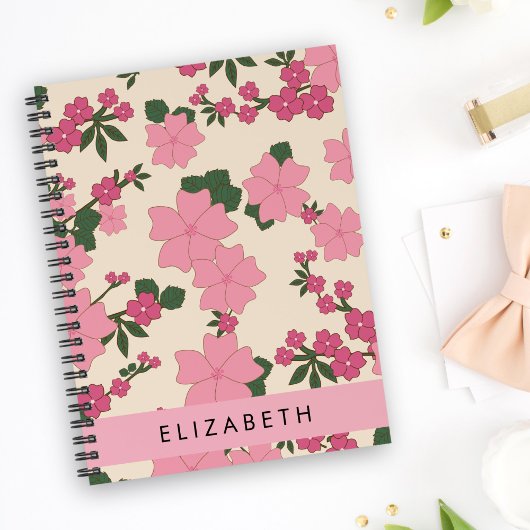 Roze bloemen, bloemenmotief, Jouw naam Planner