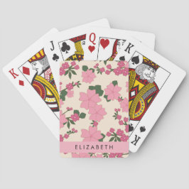 Roze bloemen, bloemenmotief, Jouw naam Pokerkaarten