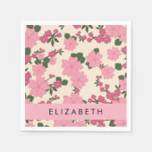 Roze bloemen, bloemenmotief, Jouw naam Servet (Voorkant)