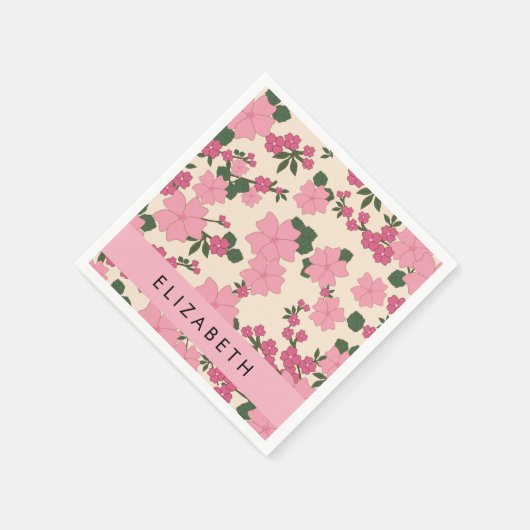 Roze bloemen, bloemenmotief, Jouw naam Servet (Hoek)