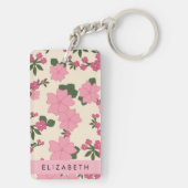 Roze bloemen, bloemenmotief, Jouw naam Sleutelhanger (achterkant)