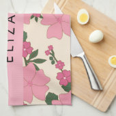 Roze bloemen, bloemenmotief, Jouw naam Theedoek (Quarter Fold)