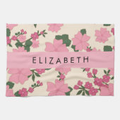 Roze bloemen, bloemenmotief, Jouw naam Theedoek (Horizontaal)