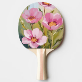 Roze Bloemen | Bloemenschildering in waterverf Tafeltennisbatje